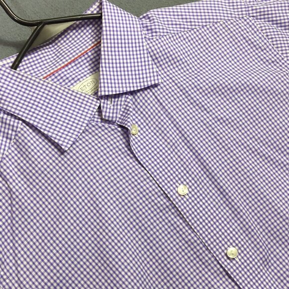 Eton Shirt Men's 16.5 42 Purple Check Contemporary Cotton Long Sleeve Button Up - Picture 1 of 11